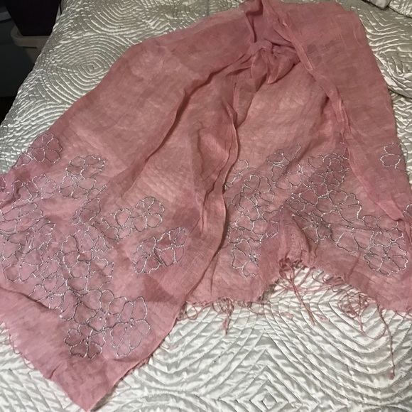 Whimsical sheer pink embroidered Barbie core fairy scarf - Picture 9 of 14
